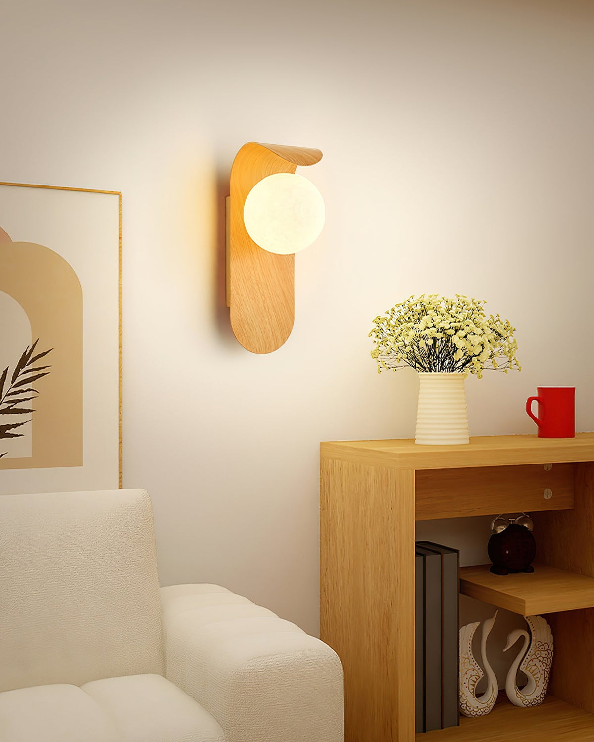 Wood Wall Sconce With Opal Globe Shade