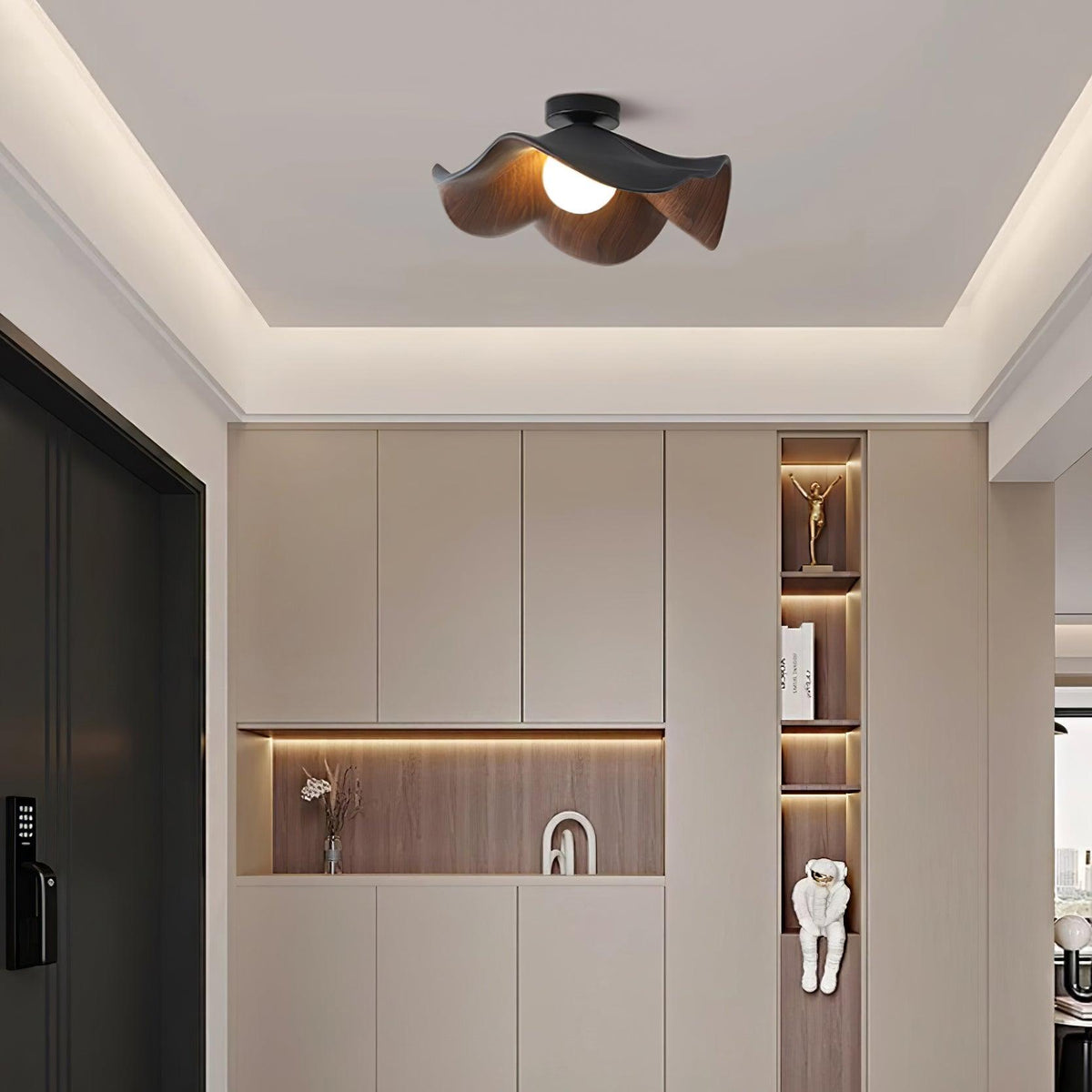 Wavy Wood Petal Ceiling Light With Globe Diffuser