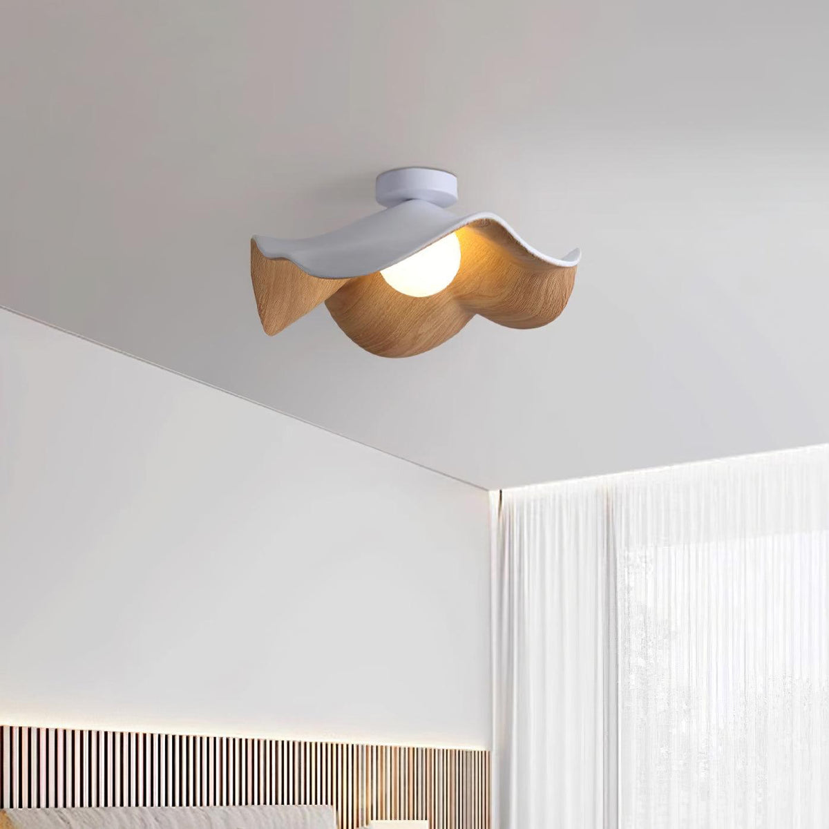 Wavy Wood Petal Ceiling Light With Globe Diffuser