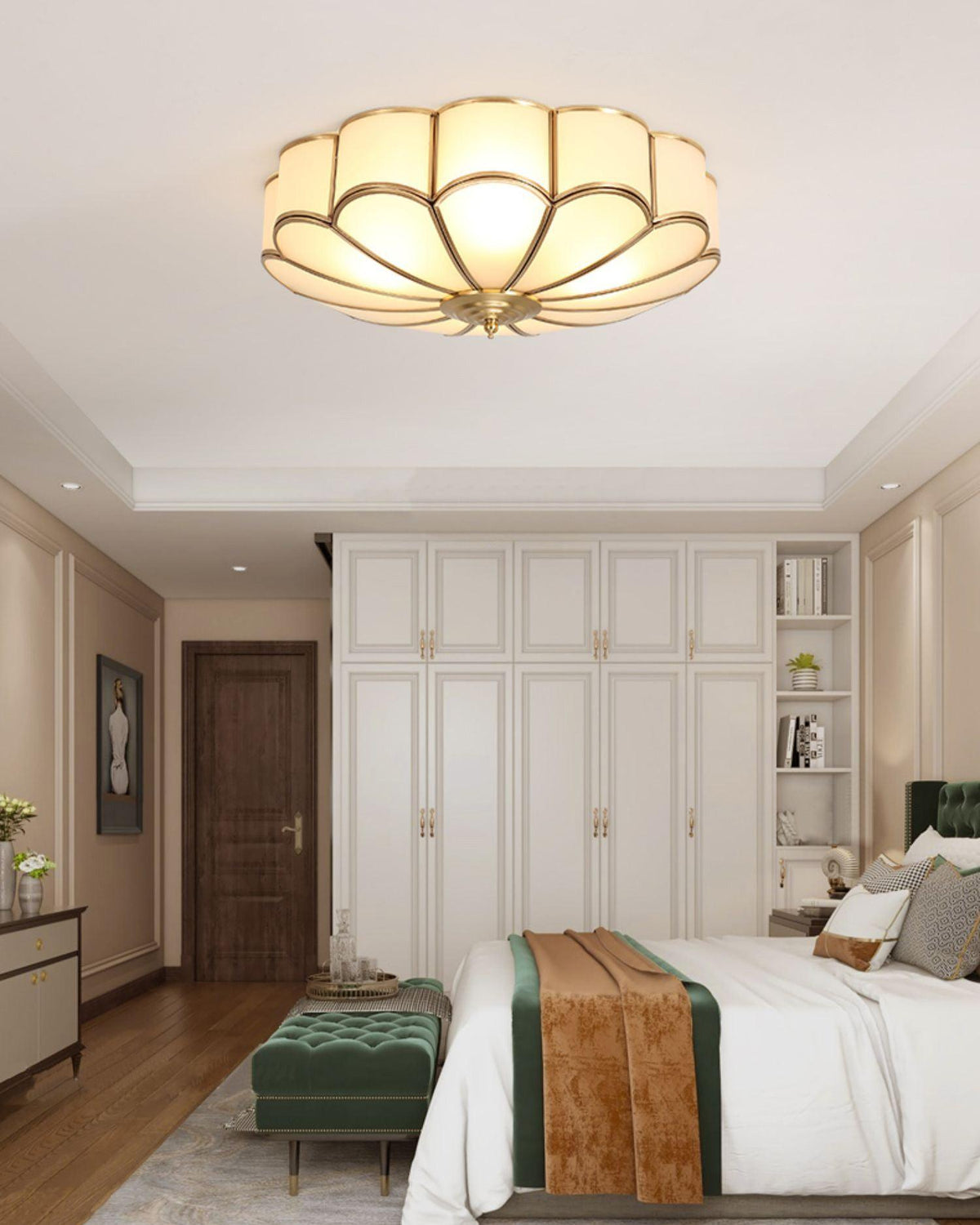 Flower-Shape Glass Flush Mount Ceiling Light With Petal Shade