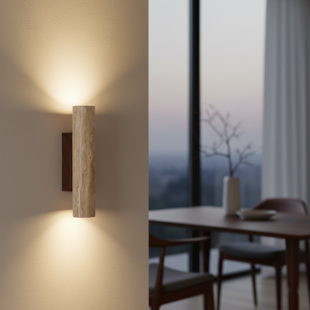 Japandi Travertine Wall Sconce LED Light With Up And Down Glow