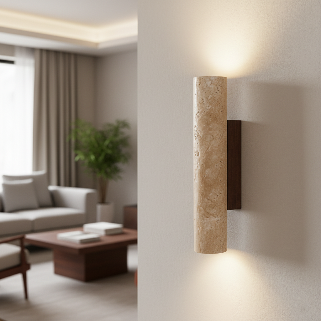 Japandi Travertine Wall Sconce LED Light With Up And Down Glow