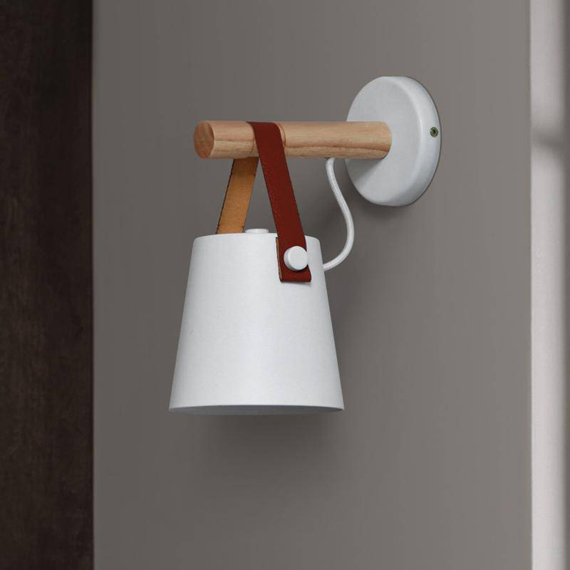 Wood Bar Hanging Shade Wall Sconce With Strap LED Light