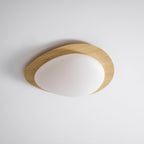 Pebble Round Flush Mount Ceiling Light With Wood-Trim Rim