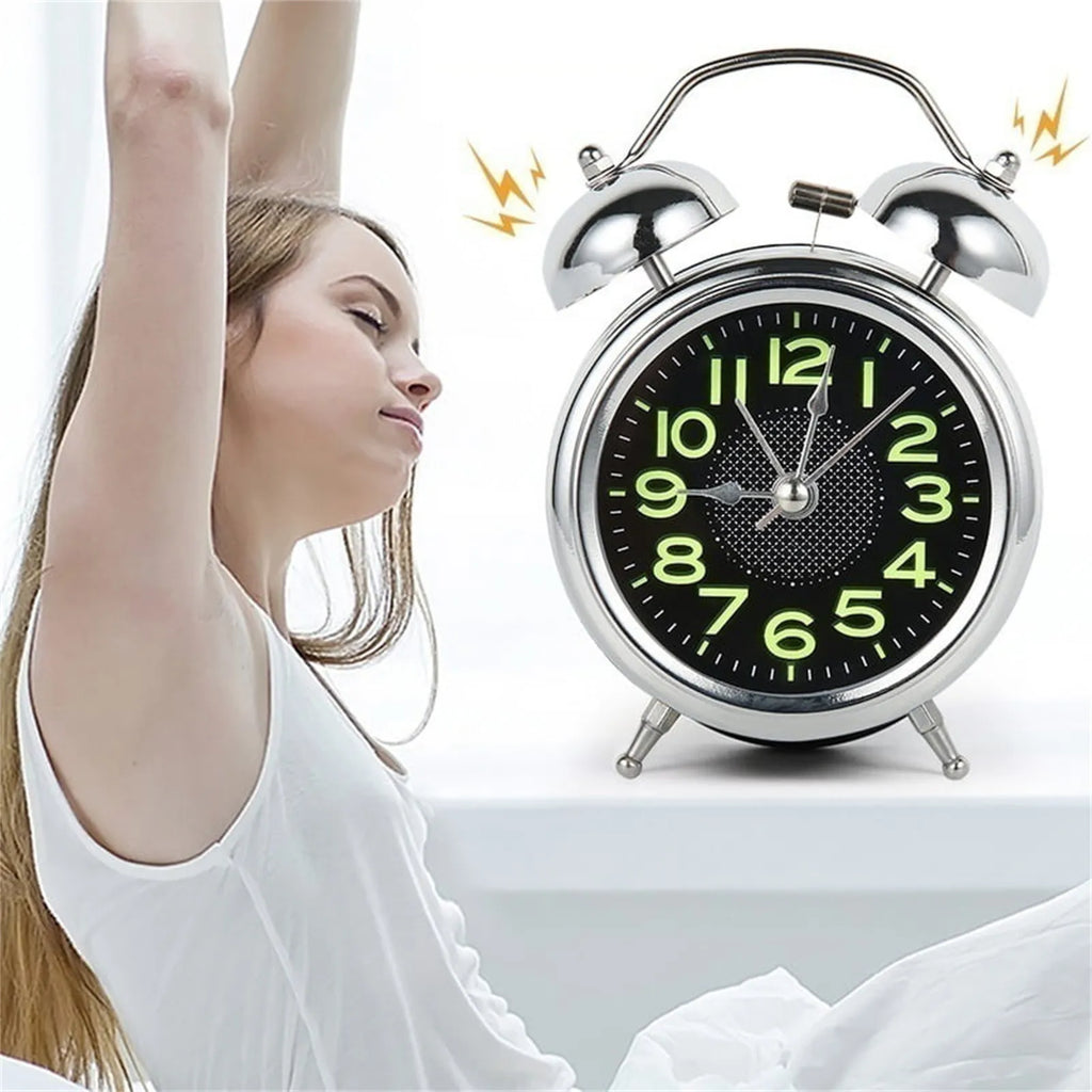 Loud Twin Bell Alarm Clock Retro Metal Analog Bedside Clock with Silent Non-Ticking Movement | Night Light and Luminous Dial for Heavy Sleepers