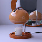 Arched Candle Warmer Table Lamp With Glass Shade And Wooden Tray Base