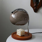 Arched Candle Warmer Table Lamp With Glass Shade And Wooden Tray Base