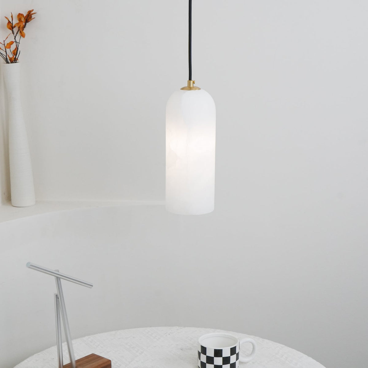 Slim Alabaster Cylinder Pendant Light With Single-Drop Design