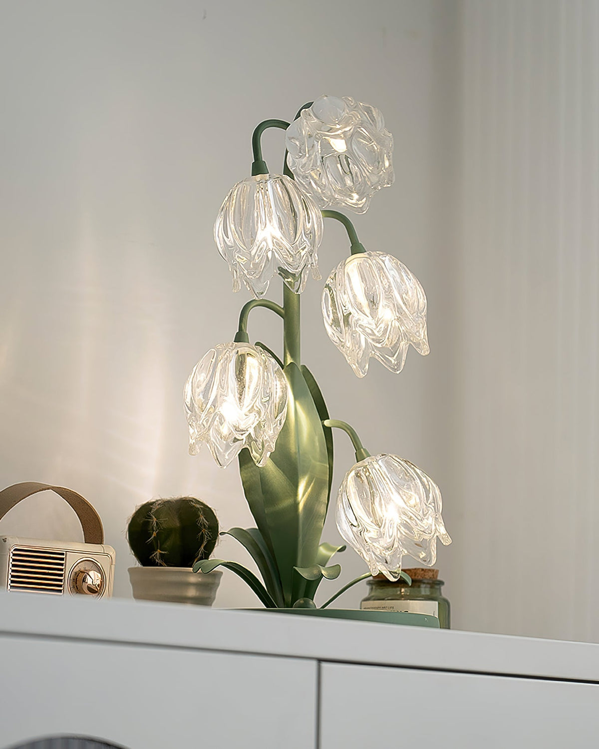 Lily-Inspired Crystal Blossom Table Lamp With Multi-Light Stem