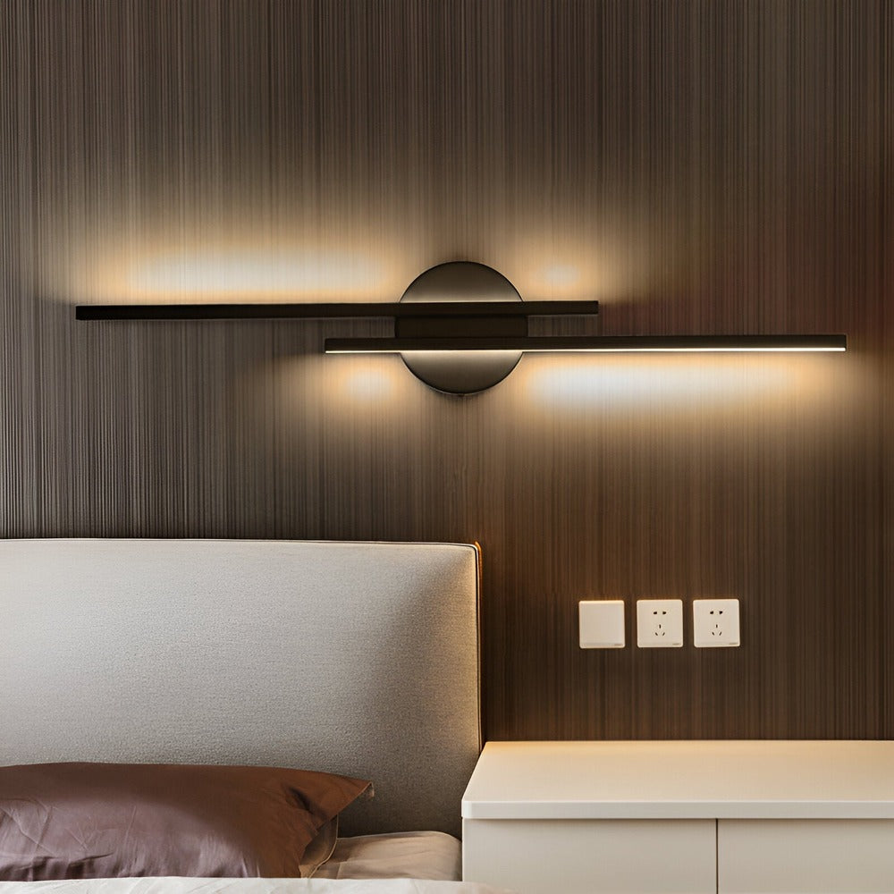 Offset Dual-Bar LED Wall Sconce With Round Backplate