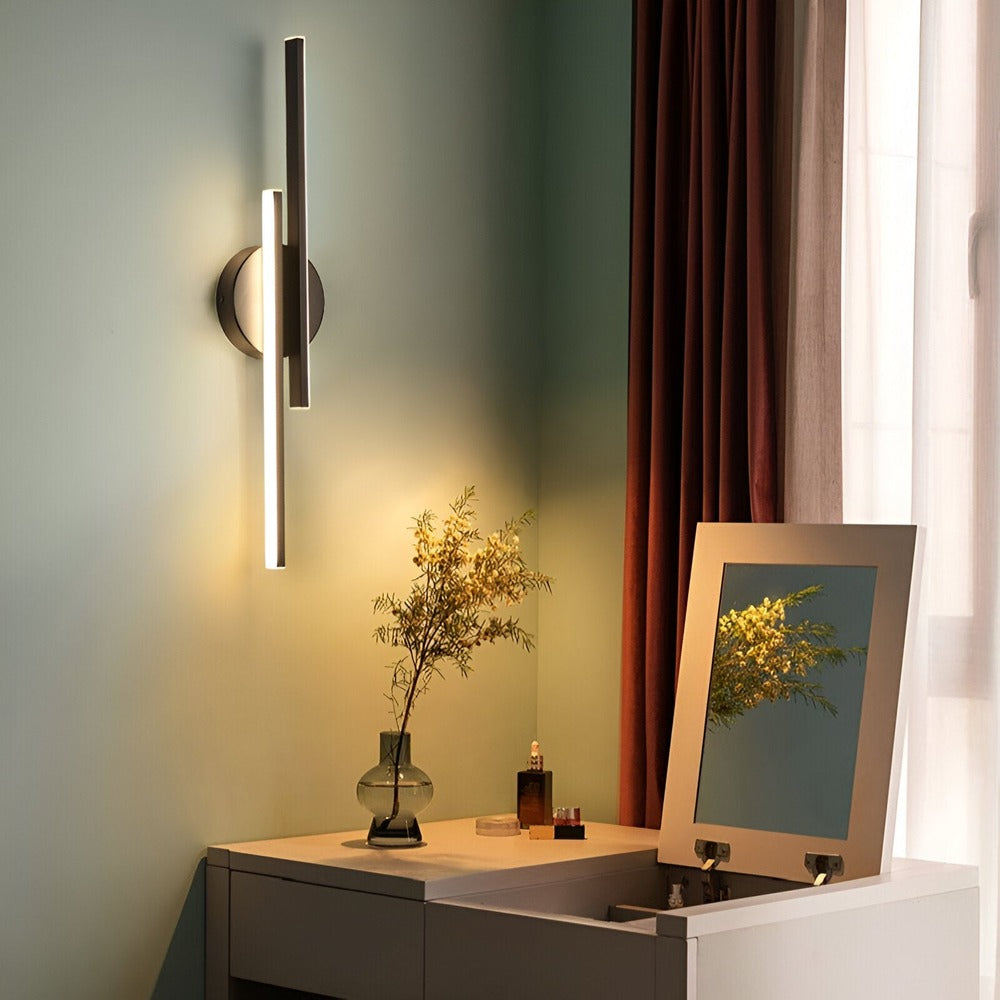 Offset Dual-Bar LED Wall Sconce With Round Backplate