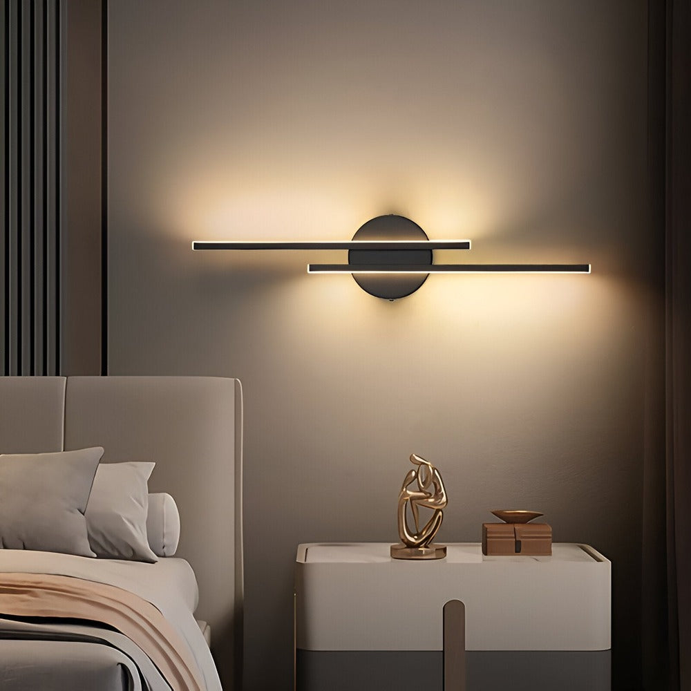 Offset Dual-Bar LED Wall Sconce With Round Backplate
