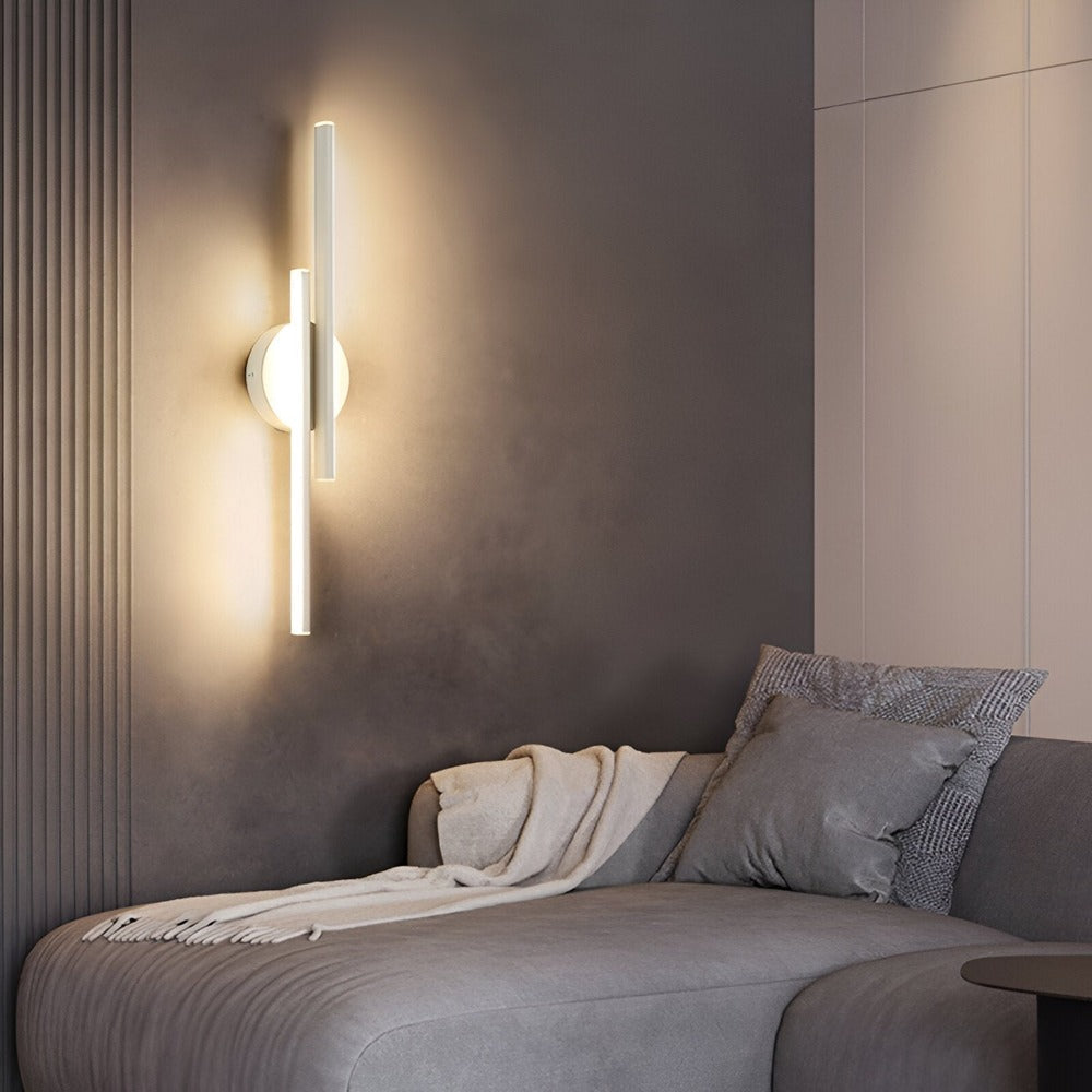 Offset Dual-Bar LED Wall Sconce With Round Backplate