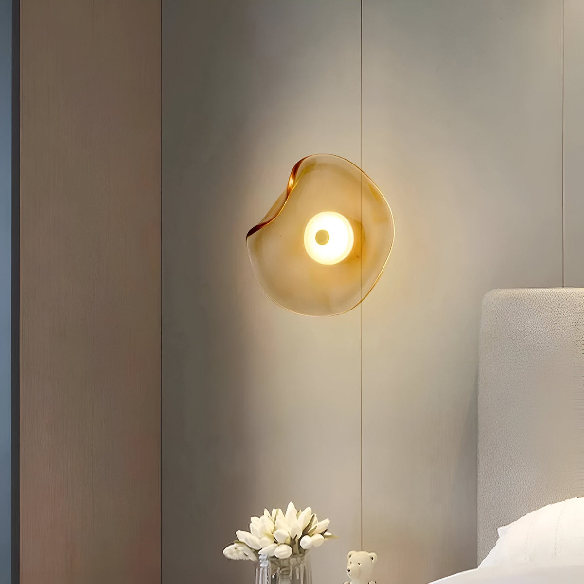 Nordic Curved Glass Wall Sconce LED Light With Sculpted Glass Shade
