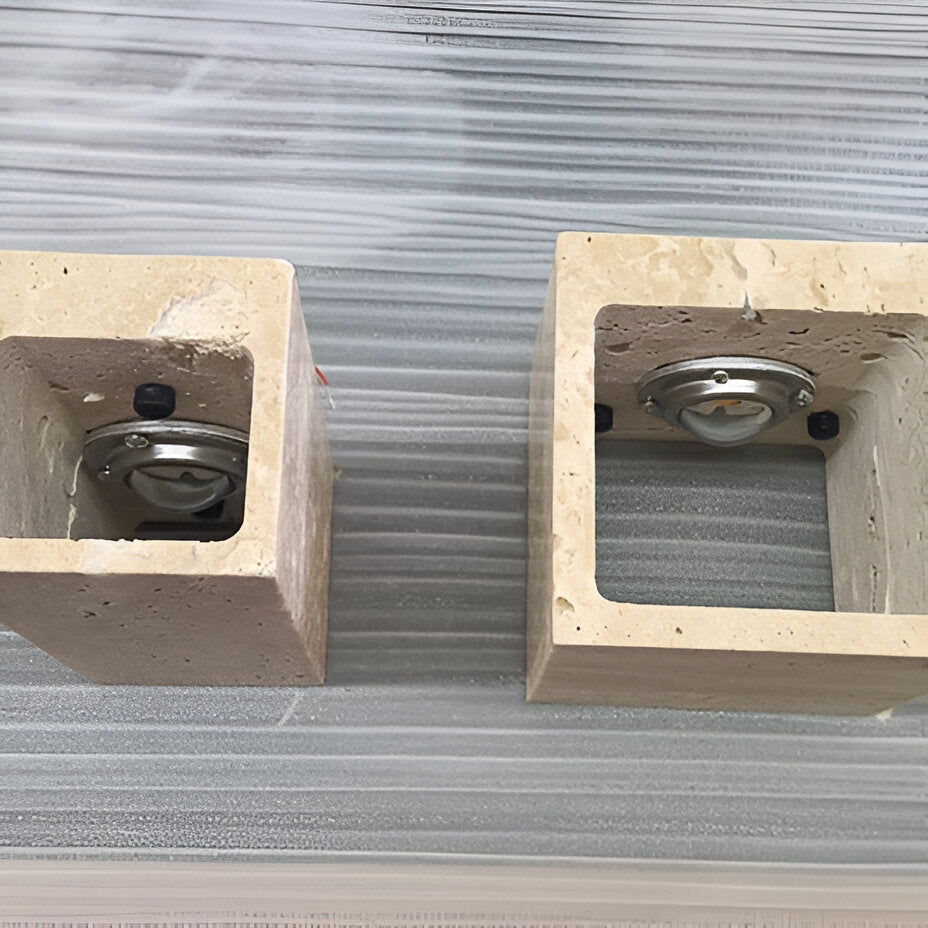 Minimalist Travertine Stone Outdoor LED Wall Sconce With Natural Cave Stone Shade