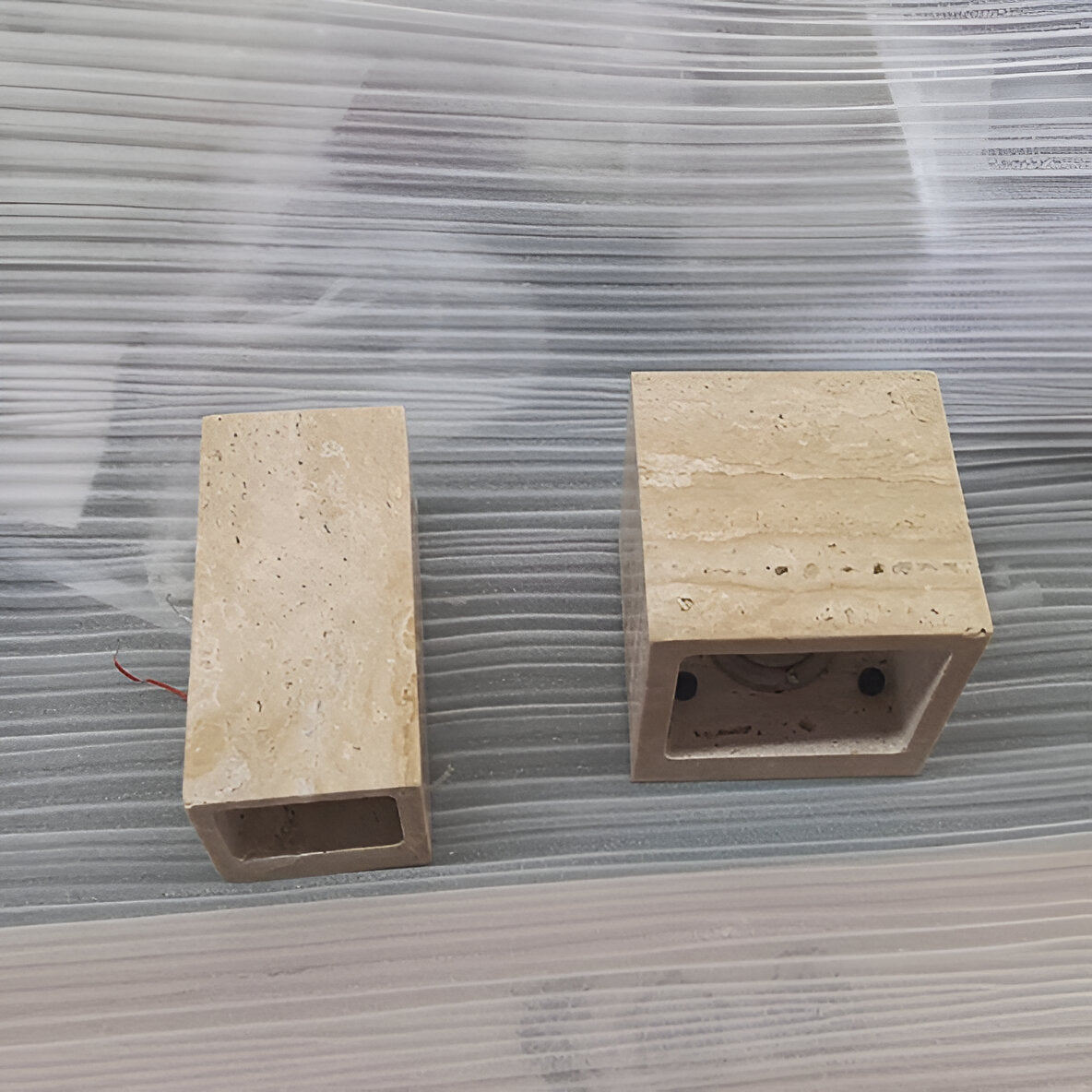 Minimalist Travertine Stone Outdoor LED Wall Sconce With Natural Cave Stone Shade