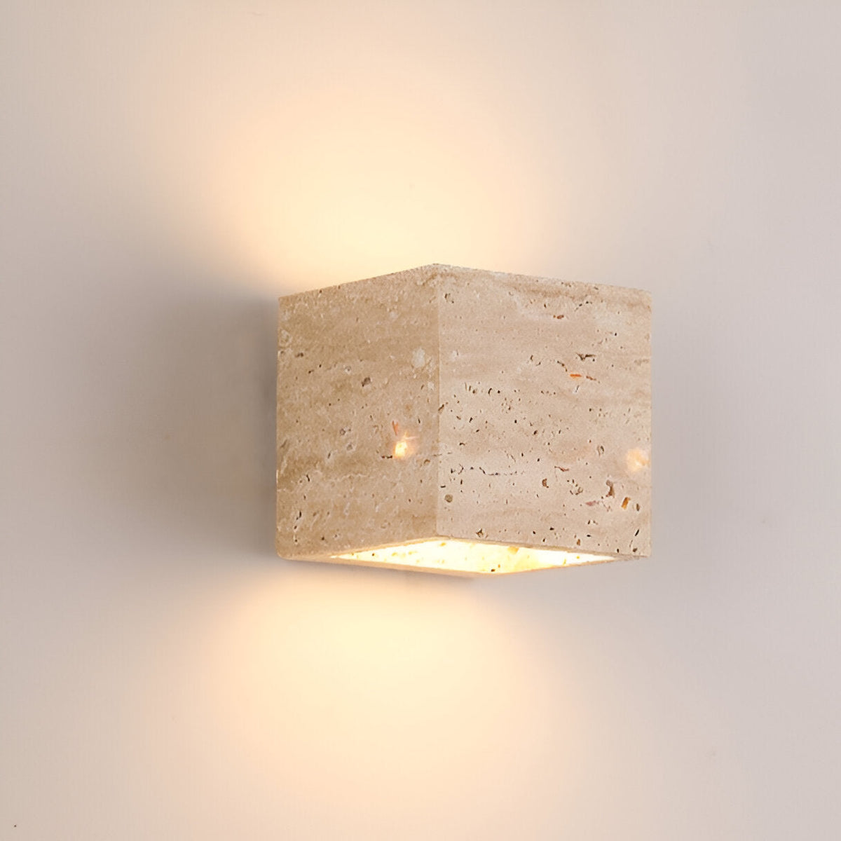 Minimalist Travertine Stone Outdoor LED Wall Sconce With Natural Cave Stone Shade