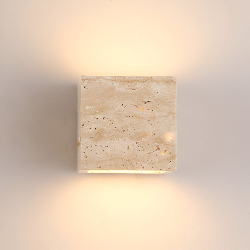 Minimalist Travertine Stone Outdoor LED Wall Sconce With Natural Cave Stone Shade