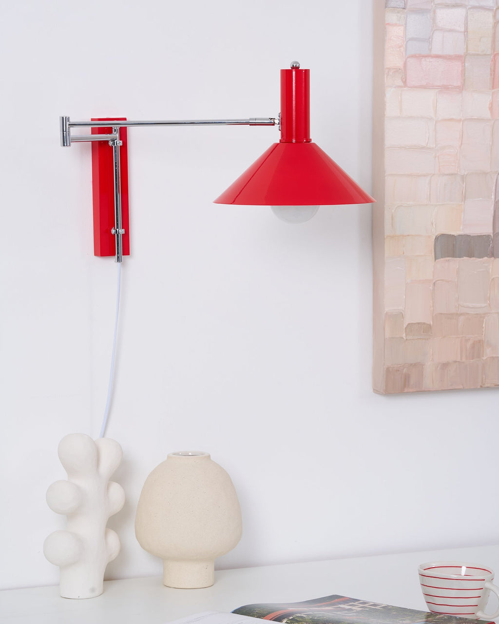 Adjustable Plug In Swing Arm Wall Sconce With Cone Shade