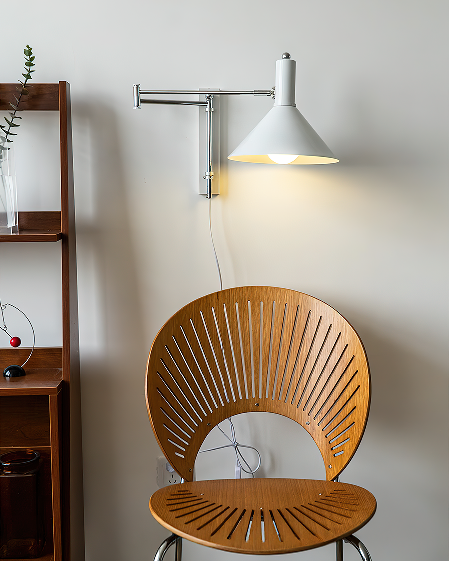 Adjustable Plug In Swing Arm Wall Sconce With Cone Shade