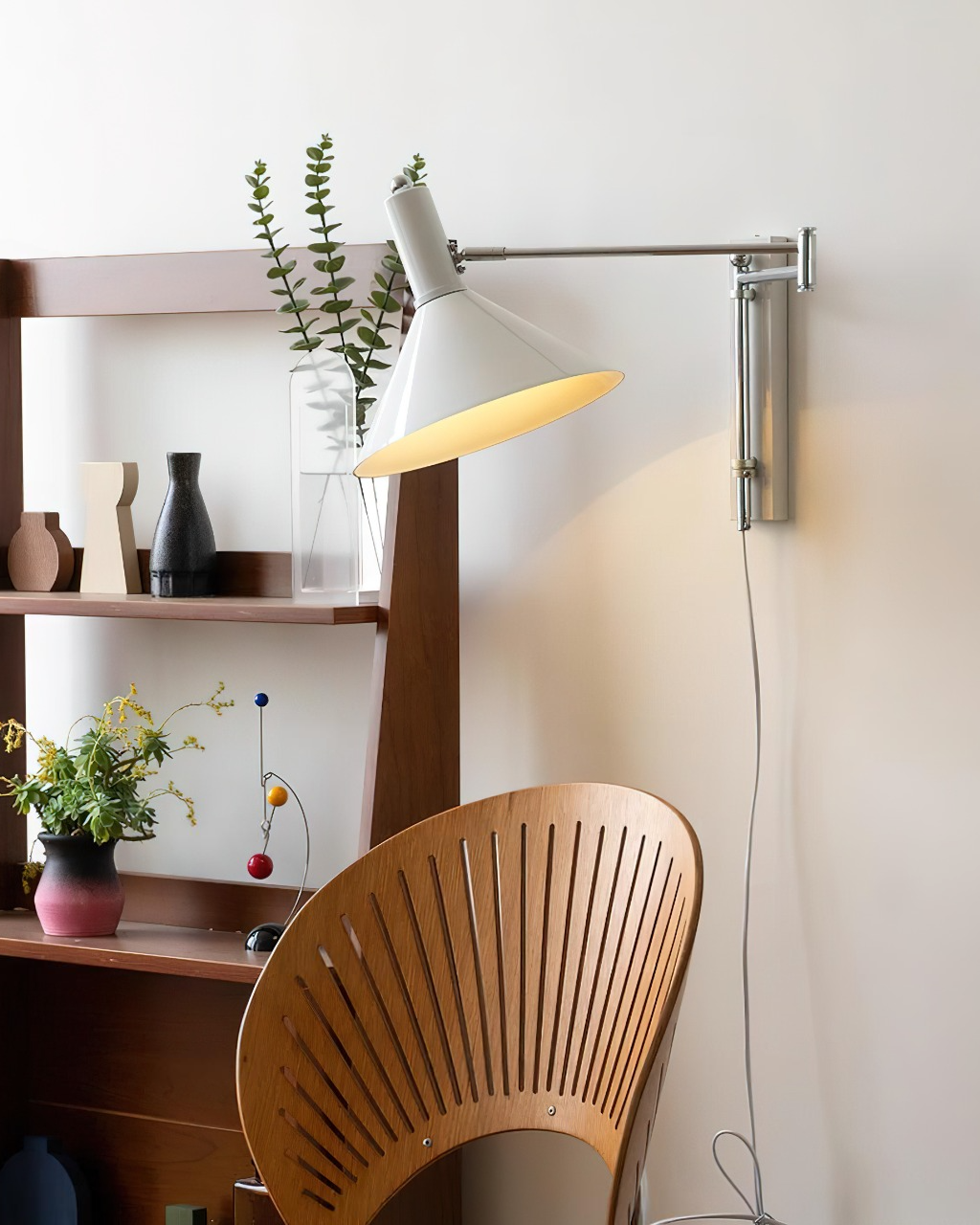 Adjustable Plug In Swing Arm Wall Sconce With Cone Shade