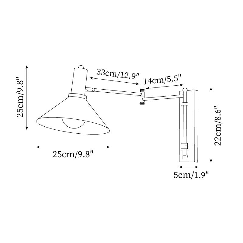 Adjustable Plug In Swing Arm Wall Sconce With Cone Shade