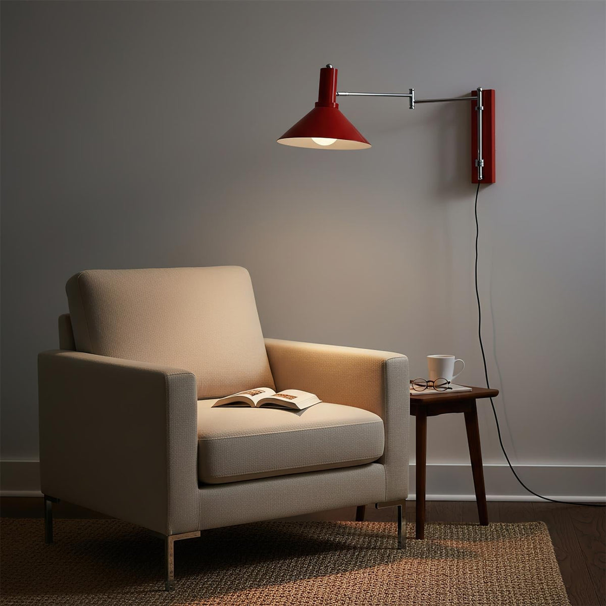 Adjustable Plug In Swing Arm Wall Sconce With Cone Shade