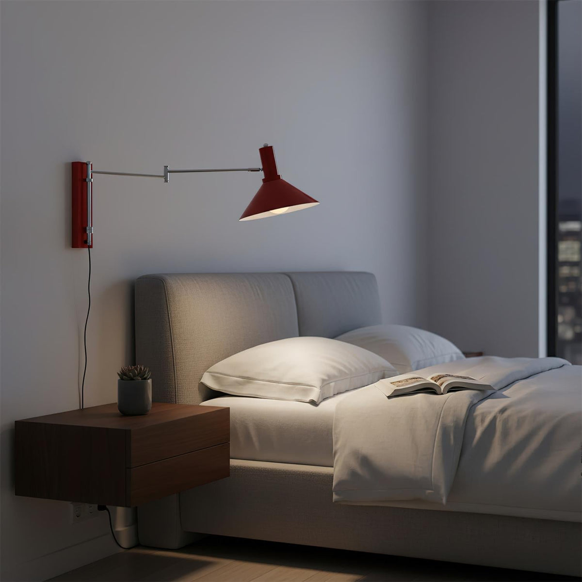 Adjustable Plug In Swing Arm Wall Sconce With Cone Shade