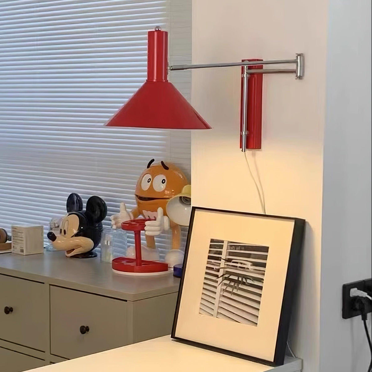 Adjustable Plug In Swing Arm Wall Sconce With Cone Shade