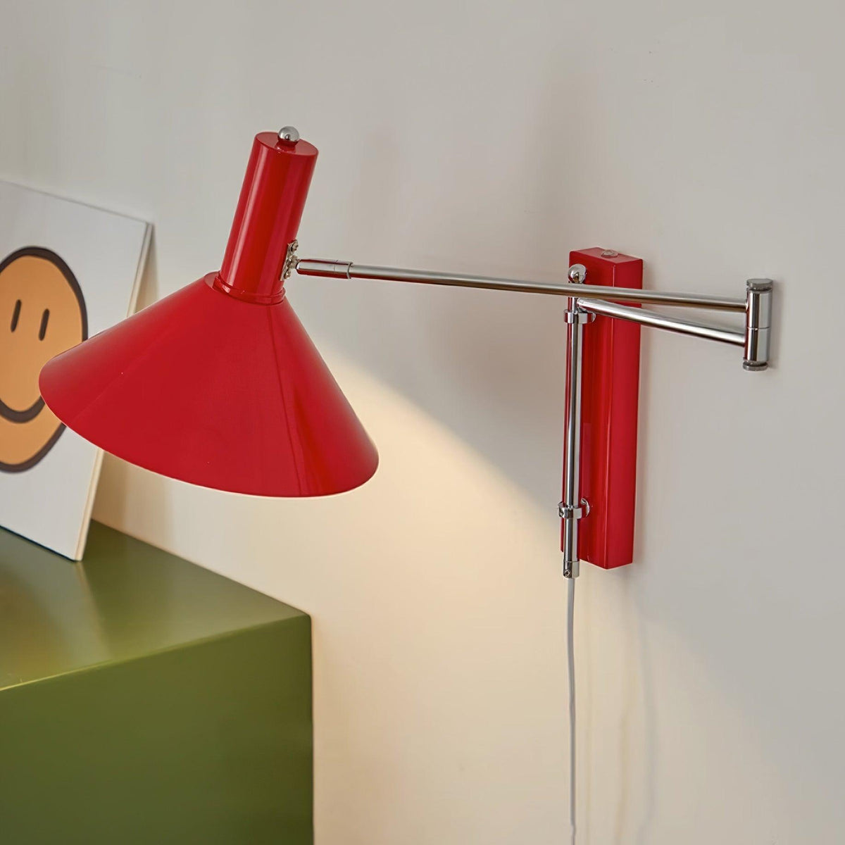 Adjustable Plug In Swing Arm Wall Sconce With Cone Shade