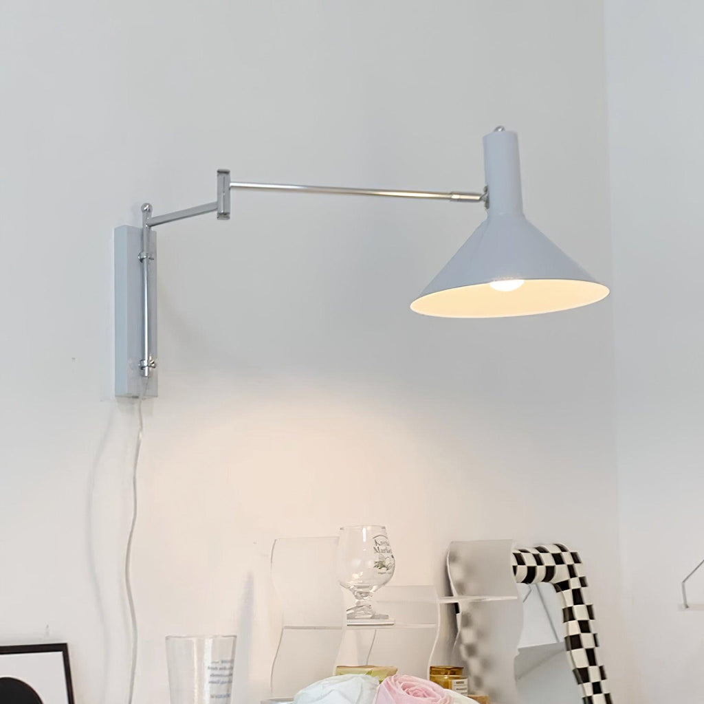 Adjustable Plug In Swing Arm Wall Sconce With Cone Shade