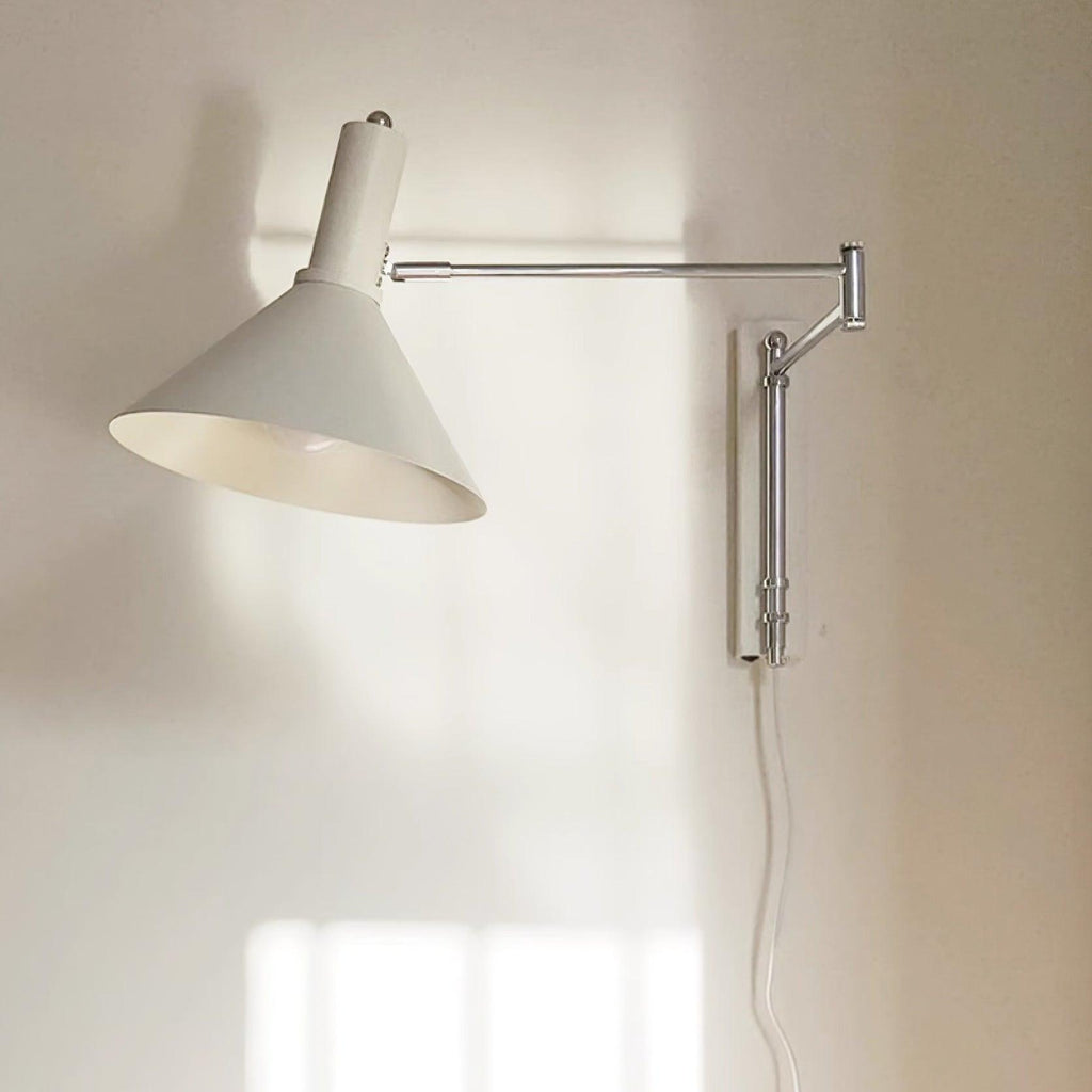 Adjustable Plug In Swing Arm Wall Sconce With Cone Shade