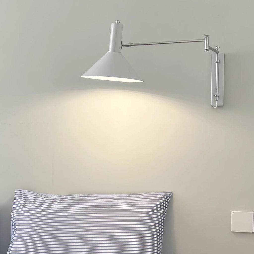 Adjustable Plug In Swing Arm Wall Sconce With Cone Shade