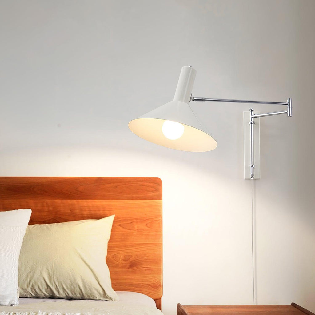 Adjustable Plug In Swing Arm Wall Sconce With Cone Shade