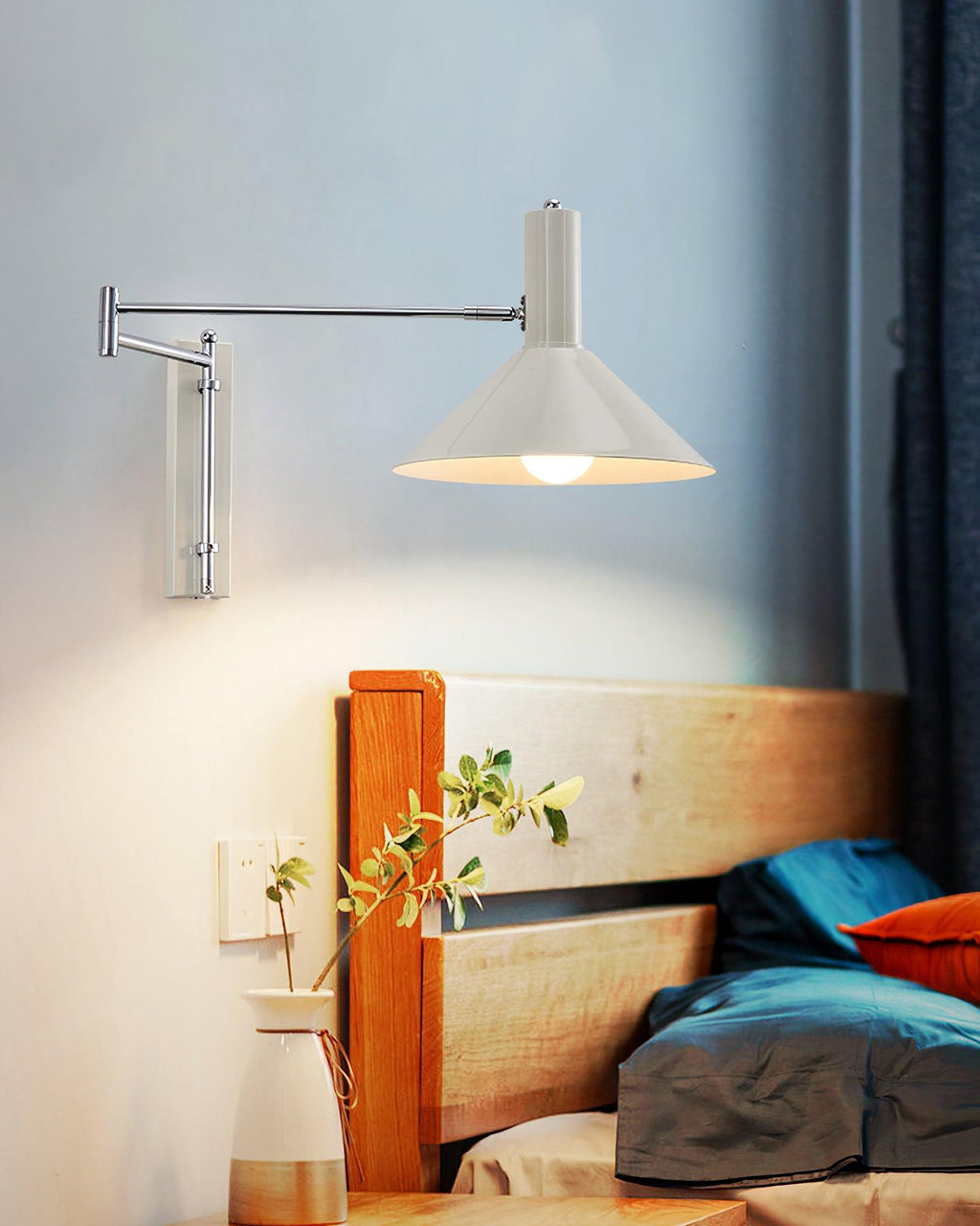 Adjustable Plug In Swing Arm Wall Sconce With Cone Shade