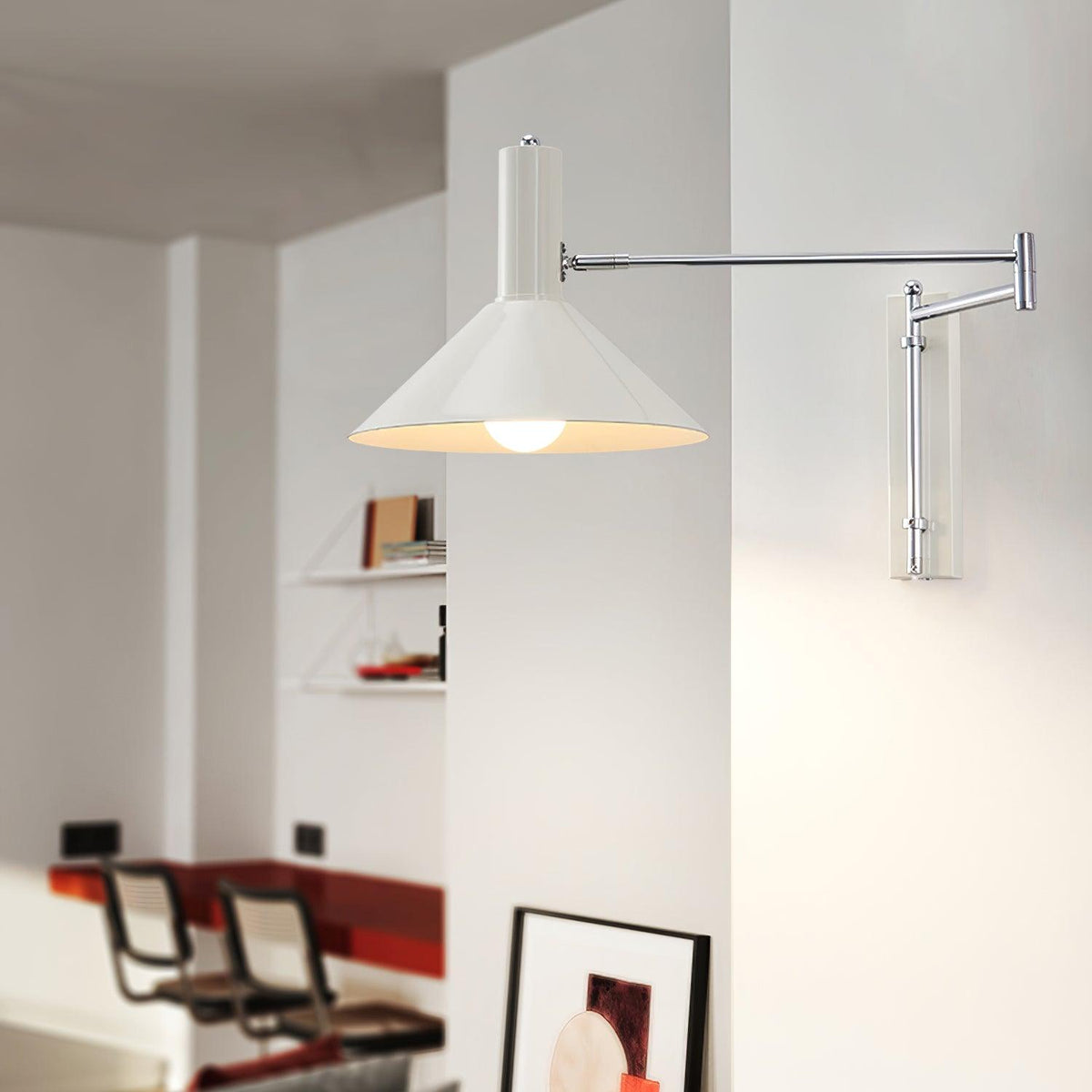 Adjustable Plug In Swing Arm Wall Sconce With Cone Shade