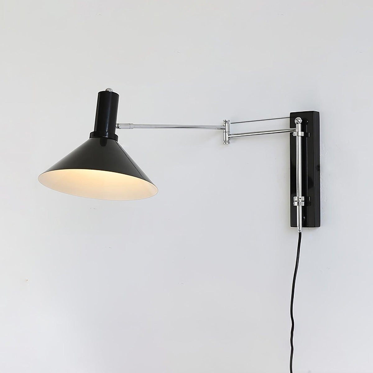 Adjustable Plug In Swing Arm Wall Sconce With Cone Shade