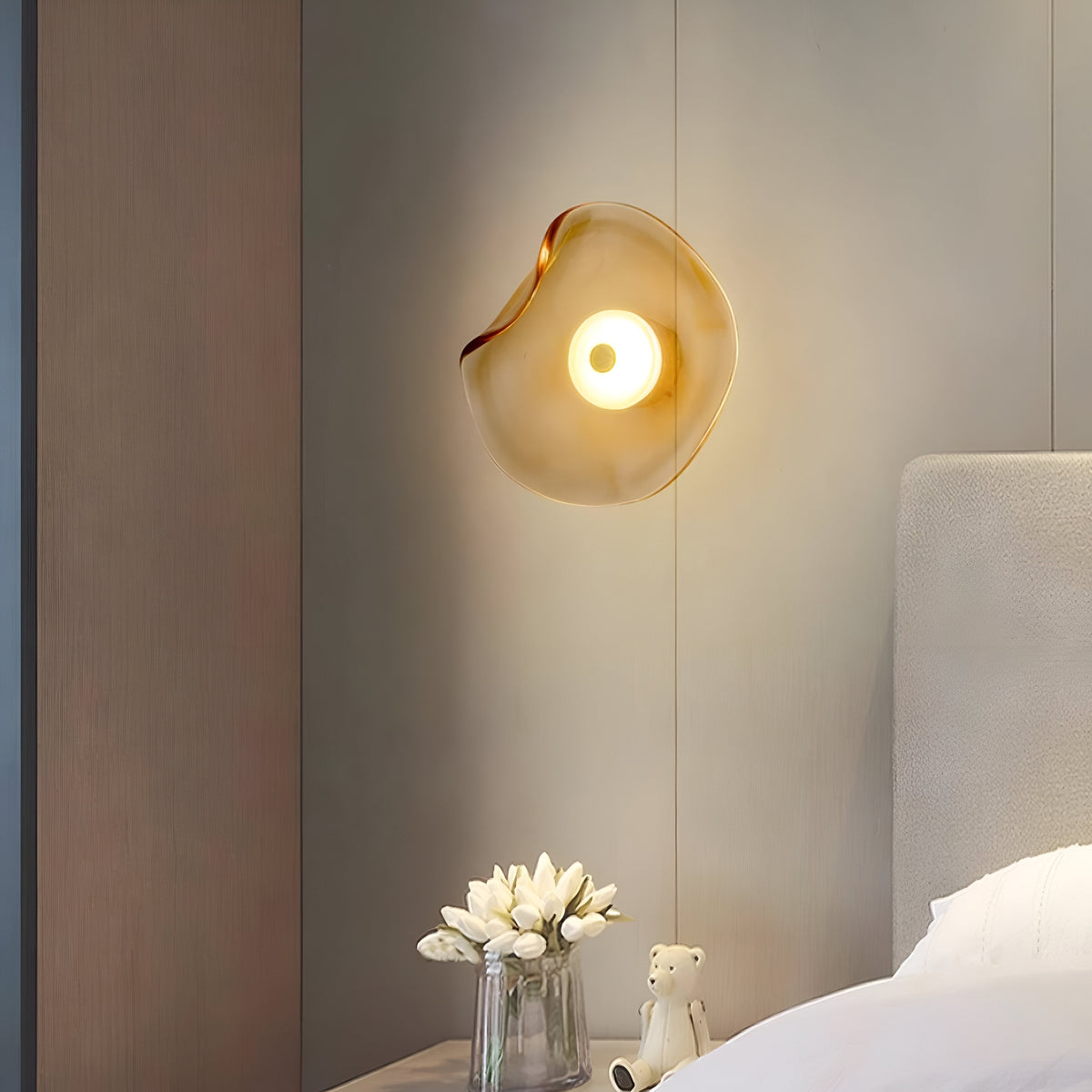 Nordic Curved Glass Wall Sconce LED Light With Sculpted Glass Shade