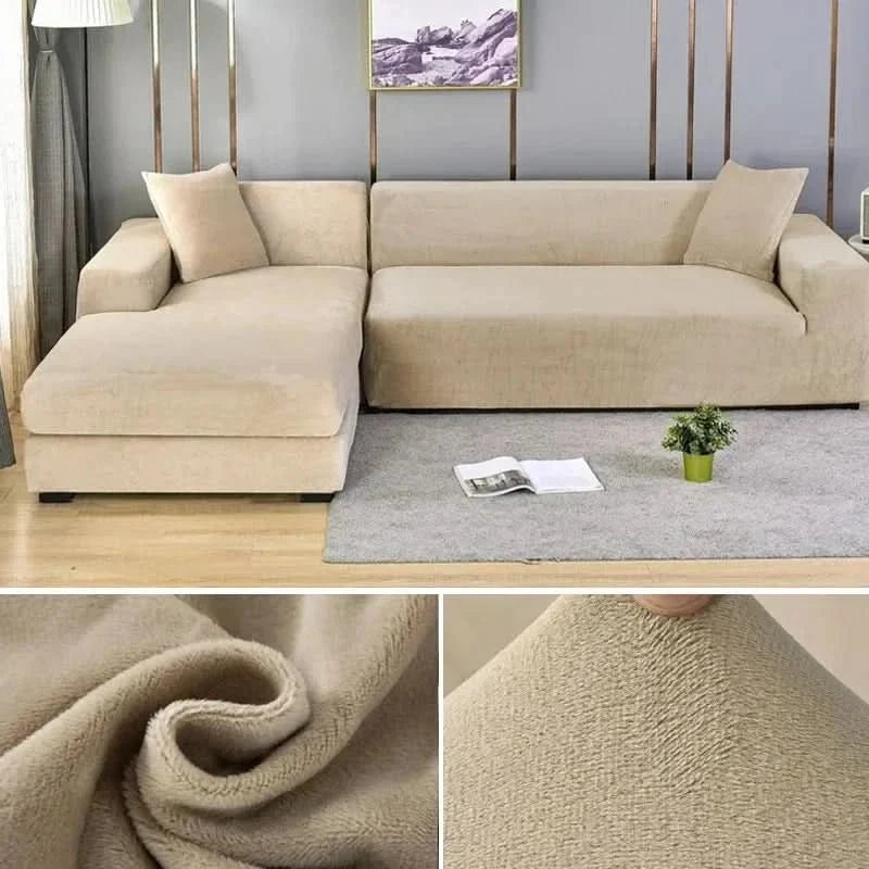 Velvet Stretch Sofa Cover Elastic Non-Slip Plush Couch Slipcover Soft Machine Washable Furniture Protector for Living Room