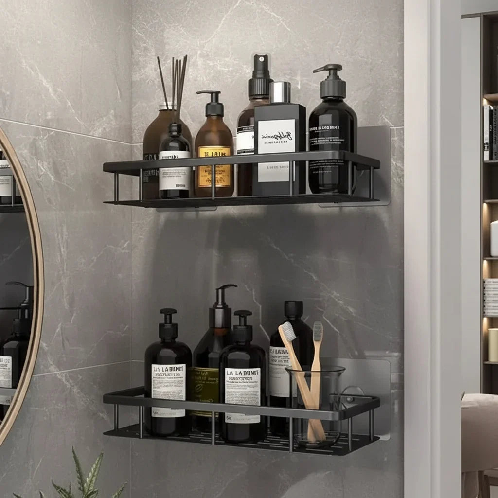 Adhesive Bathroom Shelf Drill-Free Shower Caddy Stainless Steel Wall Shelf Organizer for Shampoo and Toiletries