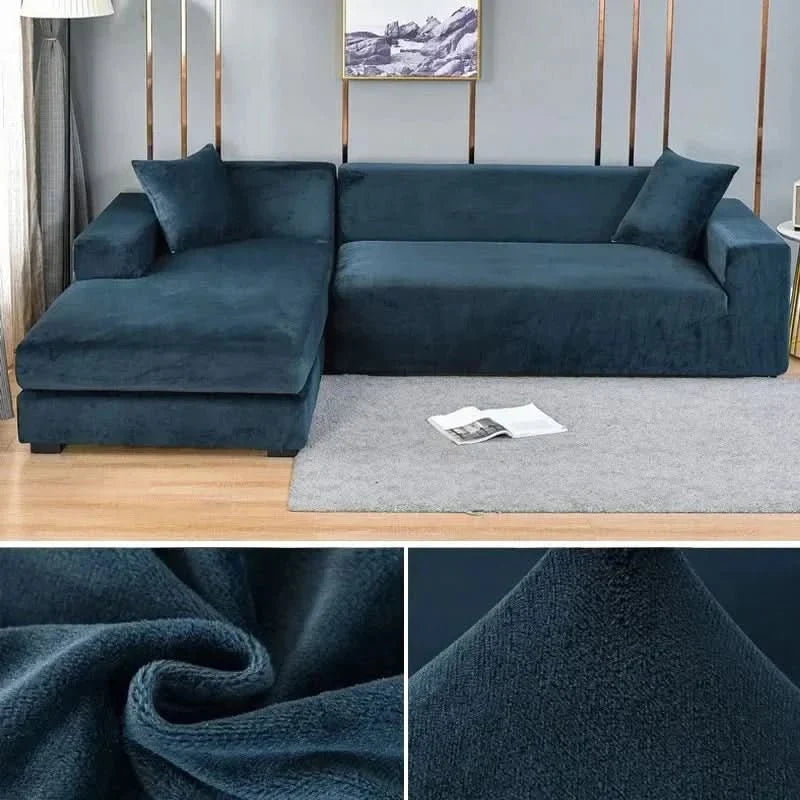 Velvet Stretch Sofa Cover Elastic Non-Slip Plush Couch Slipcover Soft Machine Washable Furniture Protector for Living Room