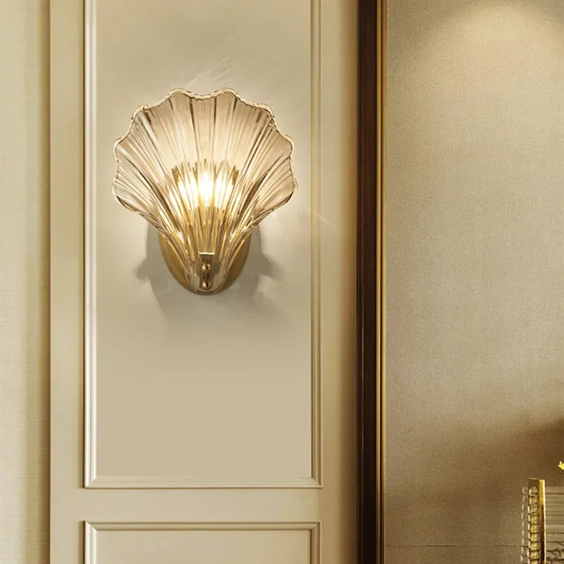 Brass And Glass Seashell Wall Sconce With E12 Bulb Base