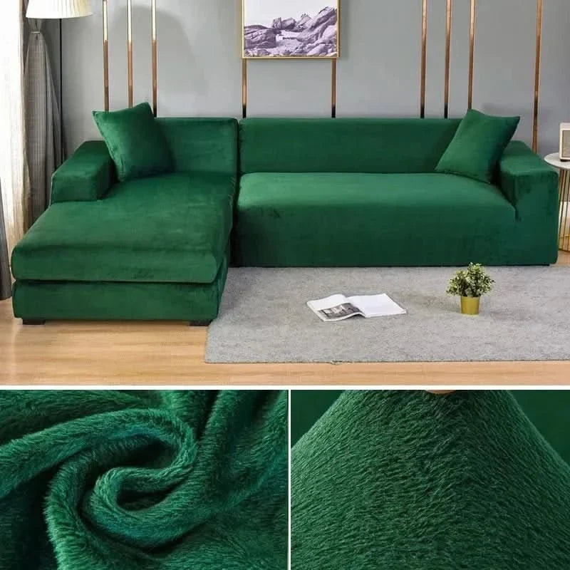 Velvet Stretch Sofa Cover Elastic Non-Slip Plush Couch Slipcover Soft Machine Washable Furniture Protector for Living Room