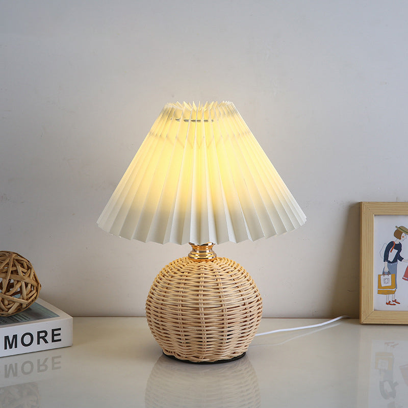 Bohemian Rattan Table Lamp With Tri-Color Warm Light