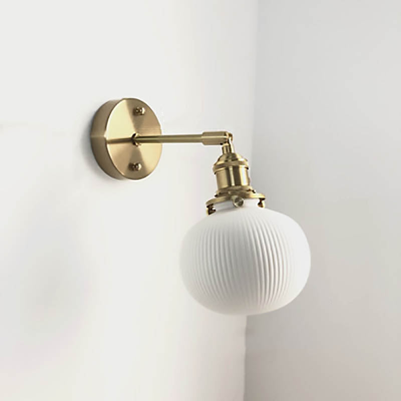 Vintage Brass Wall Sconce With Ceramic Detailing