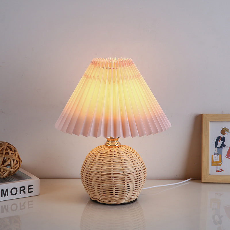 Bohemian Rattan Table Lamp With Tri-Color Warm Light