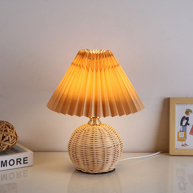 Bohemian Rattan Table Lamp With Tri-Color Warm Light