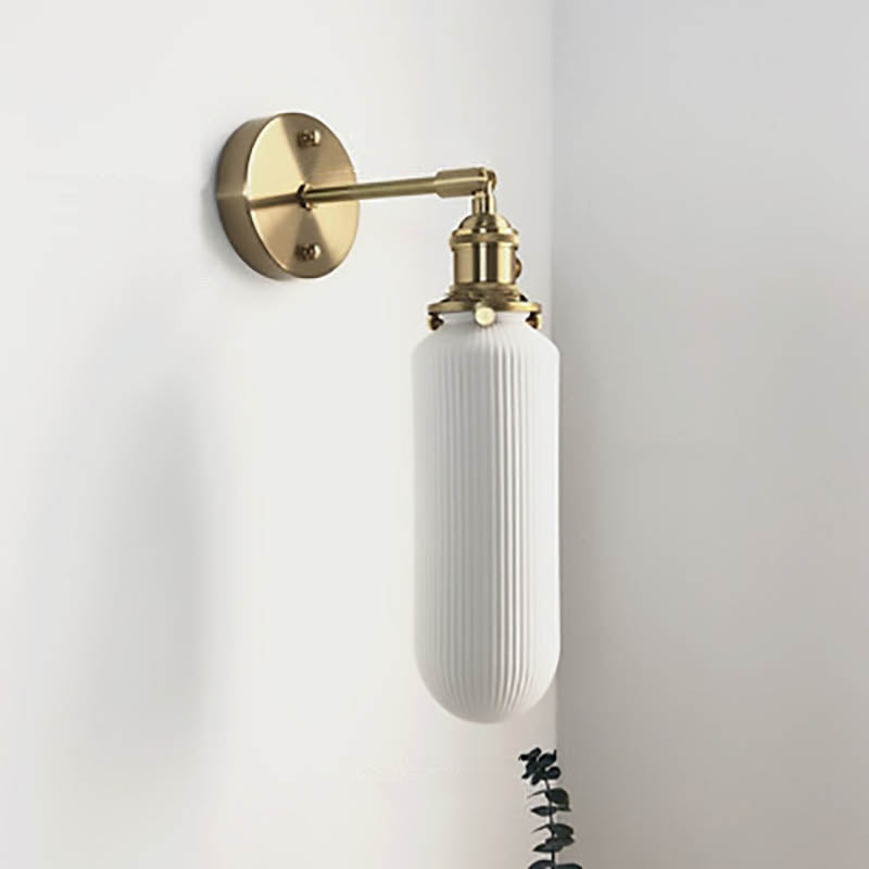 Vintage Brass Wall Sconce With Ceramic Detailing