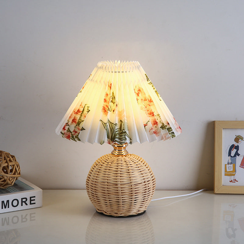 Bohemian Rattan Table Lamp With Tri-Color Warm Light