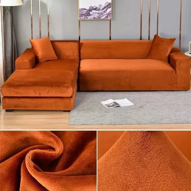 Velvet Stretch Sofa Cover Elastic Non-Slip Plush Couch Slipcover Soft Machine Washable Furniture Protector for Living Room